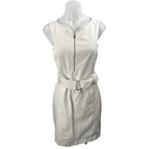 Club Monaco Women's White Sleeveless Half Zip Belted Mini Sheath Dress Size 6